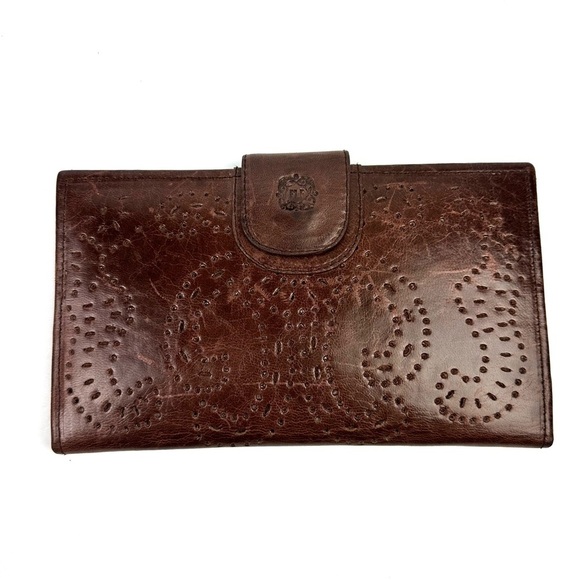 Elf Brand Leather Wallet Brown Marrakech Clutch Organizer Large Perforate Bifold - Picture 2 of 10